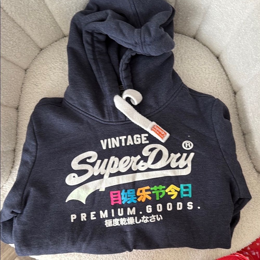 Superdry Vintage Hoodie in Dark Blue with Multicolor Logo